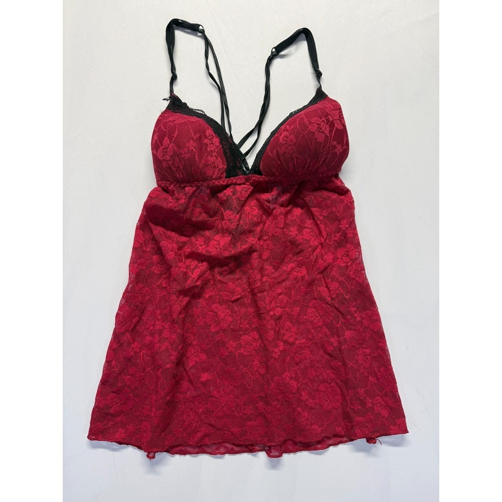Lilac+London Babydoll Chemise Womens S Red Floral Lace Lingerie Padded Sleepwear